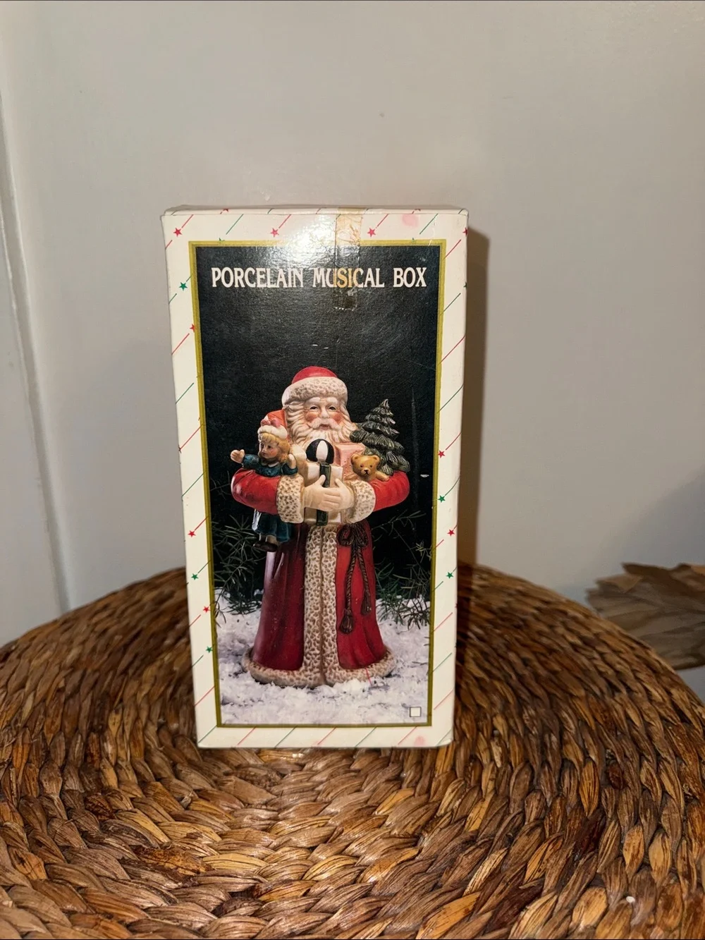 Vintage Old World Santa Claus Porcelain Musical Box Wind Up Figurine